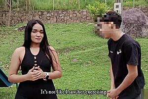 Outdoor sex with horny stepsiblings.