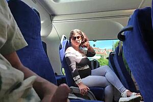 exhibitionist seduces milf to suck & jerk his dick in bus until he cums