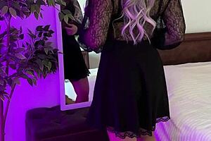 sexy milf in blue ribbon crotchless panties with shoes and nylon 😘