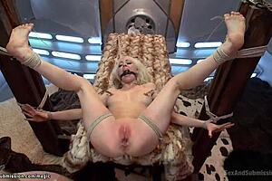 Bound in wooden stock, milf slave gets ass fucked hard 😈