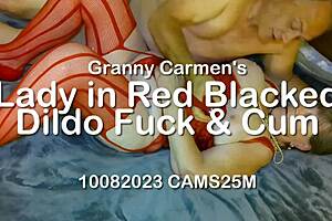 granny carmen in red gets blacked dildo fuck 😍