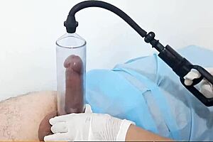 doctor massages patient's cock to make it bigger, gets horny and begs him to fuck her all in.