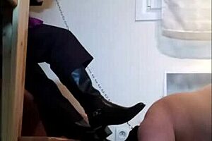 European slave performs blowjob for Mistress Kantalis in humiliating BDSM homemade session.