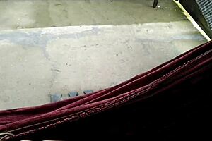 Intense Cumshot in Blonde's Mouth During Outdoor Latina Milf Handjob Session