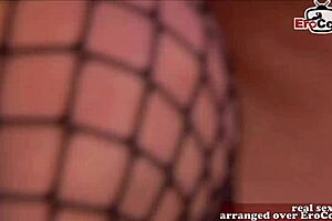 blonde german model in leggings and nylon gets photographed hard in european hardcore scene