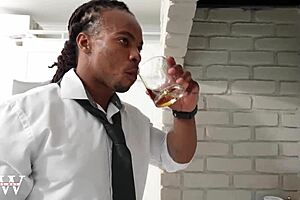 Young maid tempts older black guy into some fun.