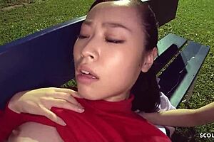 Older couple seduces teen in outdoor sex