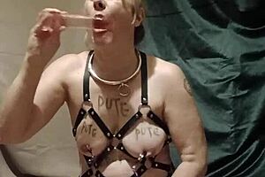 Watch me, the housewife slave, orgasm in bondage doggystyle outdoor