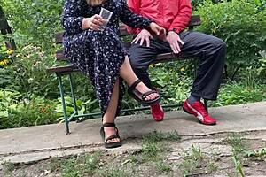 my mother-in-law casually takes on the job of making me cum in public