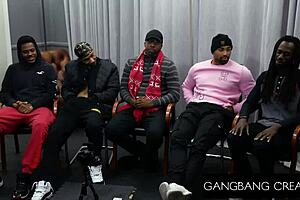 group scene with mature woman in intense activity.