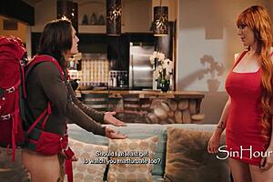 Busty caretaker catches horny guy masturbating on sofa!