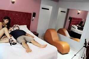 Uncle with beard gets oral surprise.