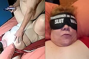 Blindfoldet 62-årig Tennessee luderkone får legetøjsknep gennem åbne trusser til skrigende orgasme