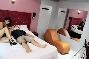 Uncle with beard gets oral surprise.