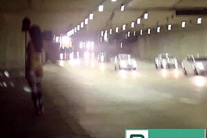 Horny Pussy Exhibition in Tunnel for Drivers