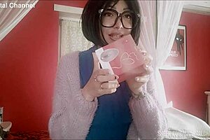 Nerd Chantal squirts with her new huge sex toy in first-time rough masturbation.