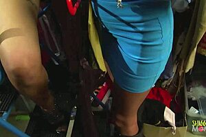 Blonde milf works as closet assistant, bent over for group sex with licking and cumshot