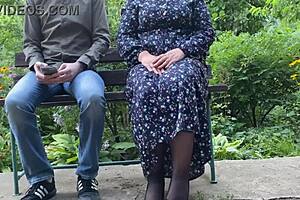 Wow, my lustful mother-in-law with huge tits and curvy big ass wears stockings for me! She's wet in homemade outdoor flashing with chubby belly play!