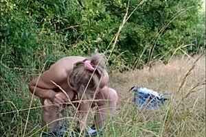 slave girl bound on highway for outdoor slapping and dirty blowjob teasing