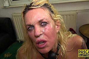 Bound milf says, 'Gag me and choke me for that facial!'