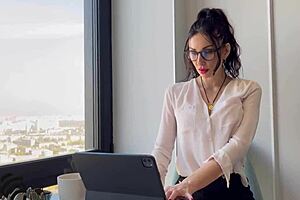 beautiful secretary talks to the waiter at the restaurant