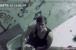 Hot brunette milf takes cock in the toilet