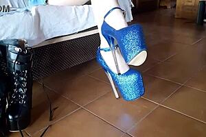 ankle boots and blue high heels tease 😘