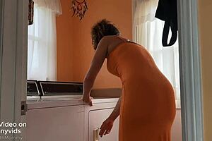 Stepmom Gets Bent Over for Blowjob and Face Fucking in Missionary Position Instead of Laundry