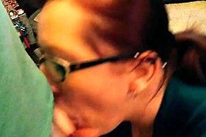 Football Sunday blowjob with my sexy redhead wife in lingerie, cum everywhere.