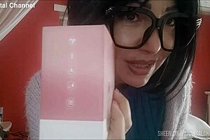 Nerd Chantal squirts with her new huge sex toy in first-time rough masturbation.