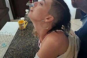 Stepdaughter surprised in kitchen