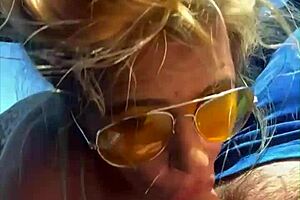 Cheating Blonde Whore Sucks Cock And Takes Facial In Public Daylight