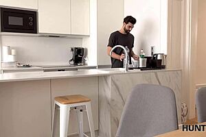 I resolve conflict with friend by paying to lick and fuck his shaved pussy girlfriend on desk