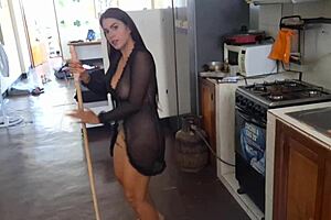 Leaked Video Shows Famous Mexican Influencer Masturbating In Kitchen With Broomstick. She Fingers Tight Wet Pussy And Squirts While Moaning.
