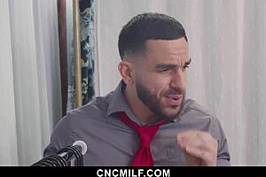 Let's team up to suck and fuck the boss's cock anytime, says freeuse assistant and client in wild threesome.