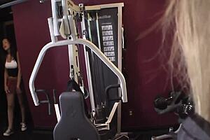 gym lesbians boldly work out with cougar girl on girl action