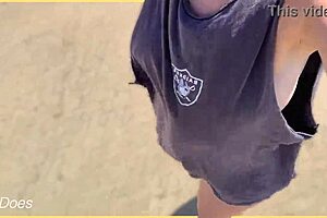 wife struts fully nude along the public beach showing off