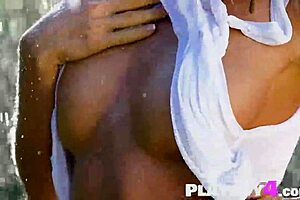 Beautiful wet milf Cara Mell teases with perfect body in outdoor striptease and hot posing.