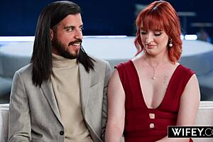 Wifey married milf queen mirage takes a huge bbc while hubby cheers on! Redhead rides cowgirl and gets facial in lingerie.