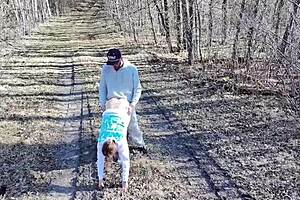 Wife gives road head during camping trip with outdoor fucking and close-call shower moments