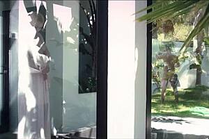 Housewife milf blonde has sex with the gardener outdoor