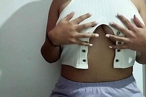 milf subtly massages her big natural tits with pleasure in real homemade solo video