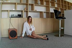 hot milf in blonde hair stockings lingerie shows natural tits pussy naked