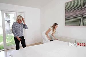 Step nana feels grateful for my hard work and offers a special reward with her caring touch.