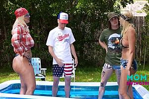 A southern family gathers for a taboo 4some with milf and mommy in group sex.