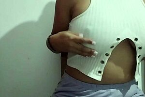 milf subtly massages her big natural tits with pleasure in real homemade solo video