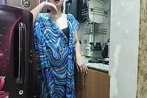 Indian Stepmom Watches Stepson in Kitchen Then Joins for Deepthroat and Creampie Fuck!