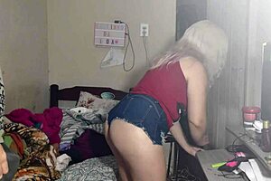 Hottie gets stuck under the bed, leading to amateur doggystyle action with fat big ass blonde slut.