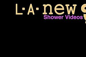 Shy brunette with big hair took a shower after photoshoot