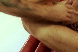 Bareback enthusiast Karlie Simon explores new adventures in a casual bedroom setting with heels and fishnets.